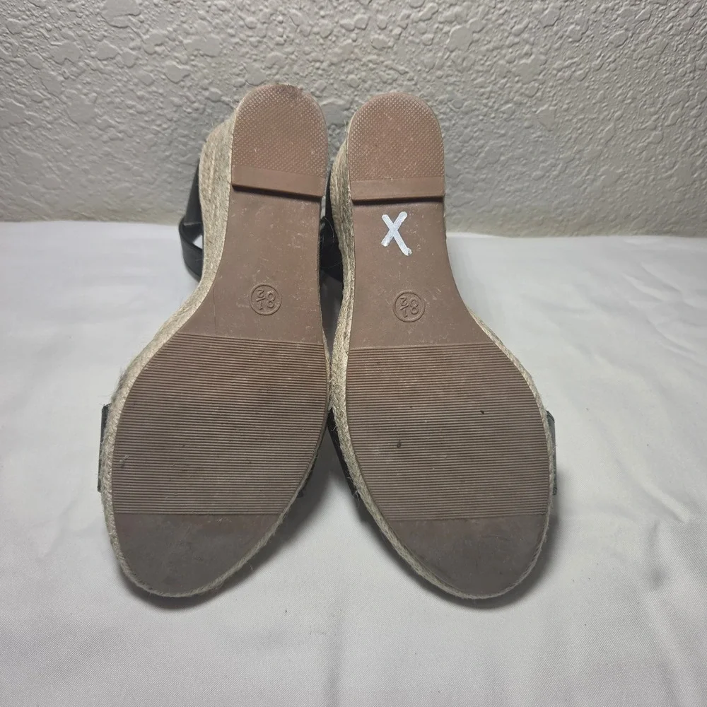 A New Day Black Espadrille Wedge Sandals Ankle Strap Jute Heel Women 8.5